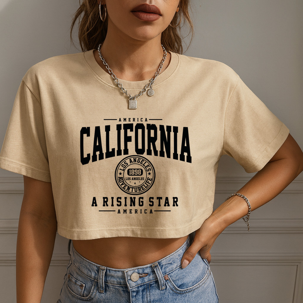Blusa Cropped Oversized Feminino 100% Algodão Premium T-Shirt Feminina Estilosa California  - BT