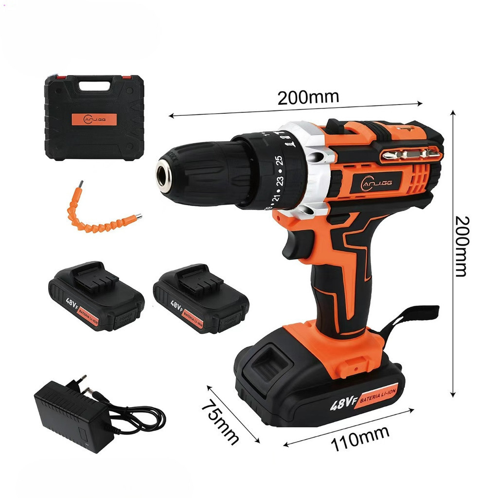 Parafusadeira Furadeira Elétrica a Bateria 48VF com Maleta + 26 Acessórios Bivolt  anjgg