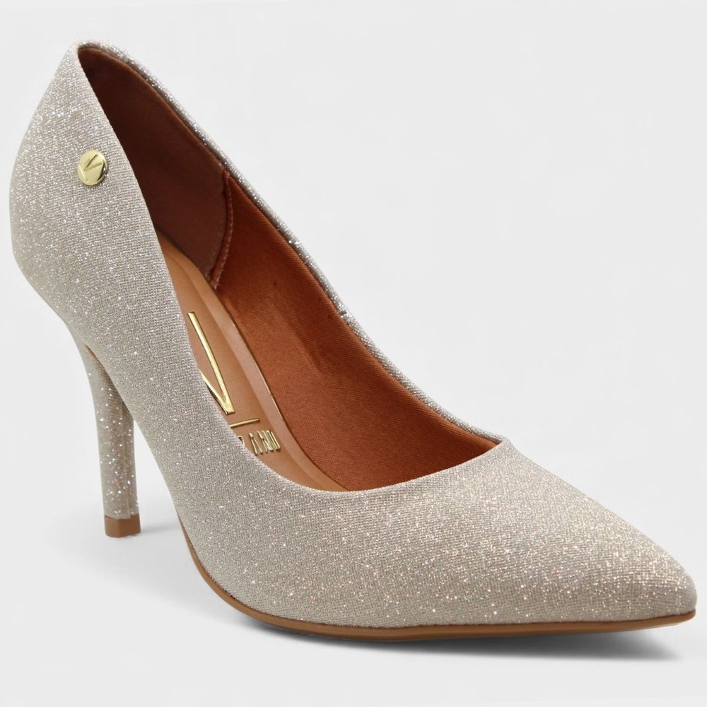 Scarpin Vizzano Gliter Salto Alto Bico Fino - Dourado