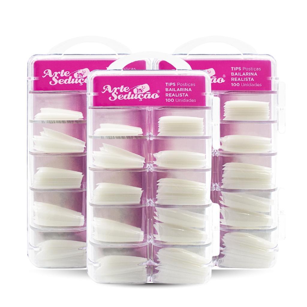 Kit 300 Tips Unhas Postiças Bailarina Realista Arte Sedução Manicure Unha Decorada Alongamento Unha