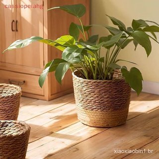1 Peça Cesta de Palha Tecida para Plantas e Flores, Vaso de Armazenamento Rotim, Tecido à Mão