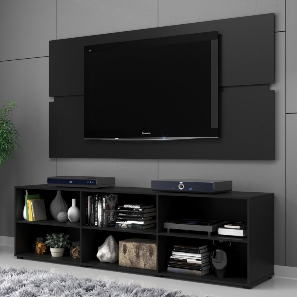 Rack com Painel para TV até 55 Polegadas 180cmx141,8cm Imperador Preto Preto