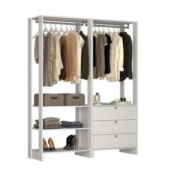 Closet Modulado 2 Peças com 2 Cabideiros 3 Gavetas e 4 Nichos Yes Branco