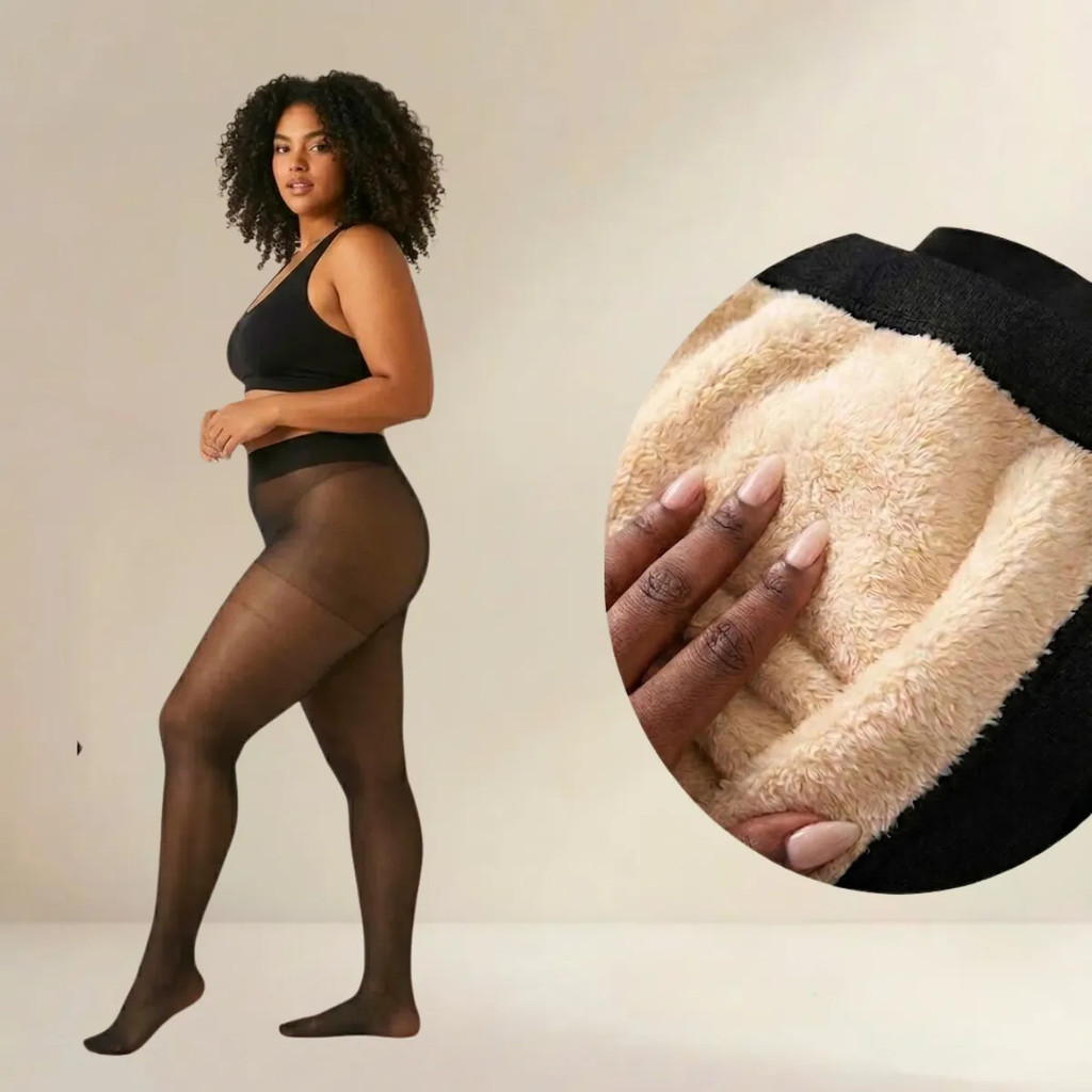 Meia Calça Térmica Forrada Plus Size Peluciada Translúcida