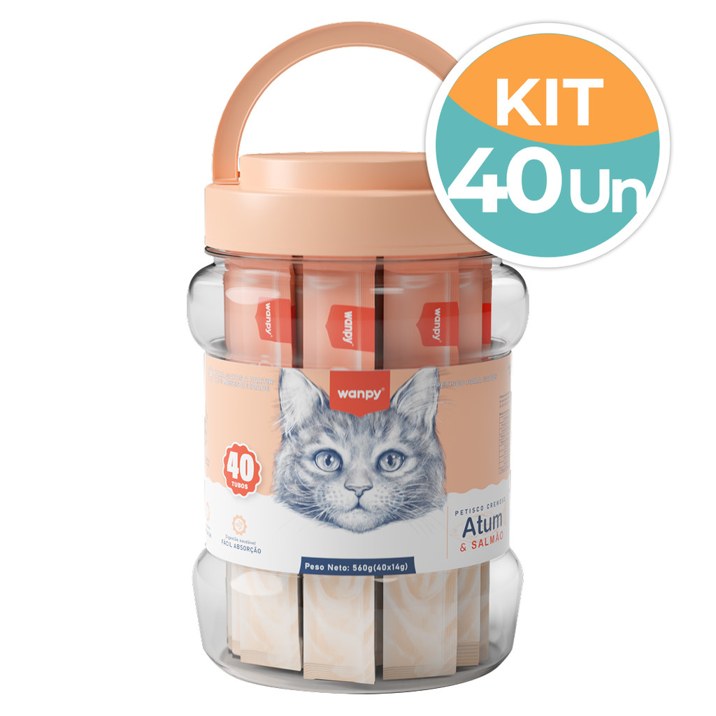 Petisco Wanpy Creamy Atum e Salmão Gatos 40x14g
