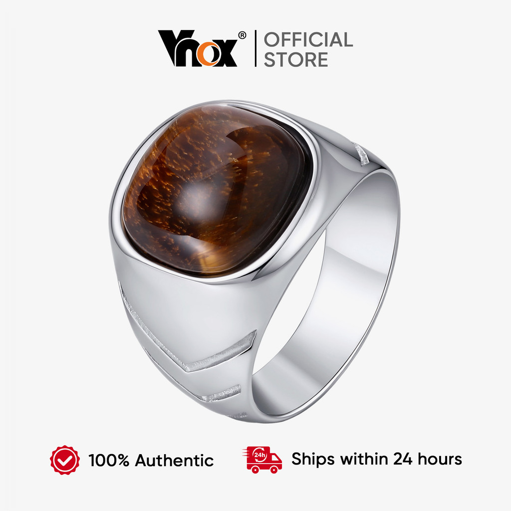 Anel De Sinete Masculino Vnox Com Pedra De Aço Inoxidável Anti-Manchas Hipoalerg
