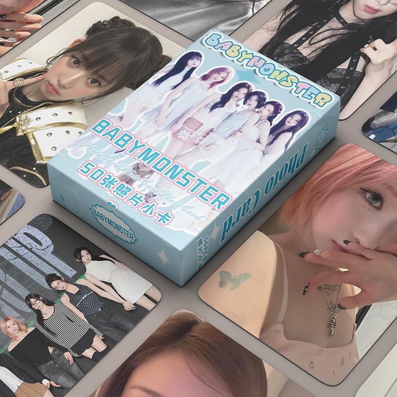 50 Pçs/Caixa BABYMONSTER Cartão Laser Photocards ASA RAMI AHYEON RORA RUKA CHIQUITA PHARITA LOMO Holográfico Álbum KPOP 