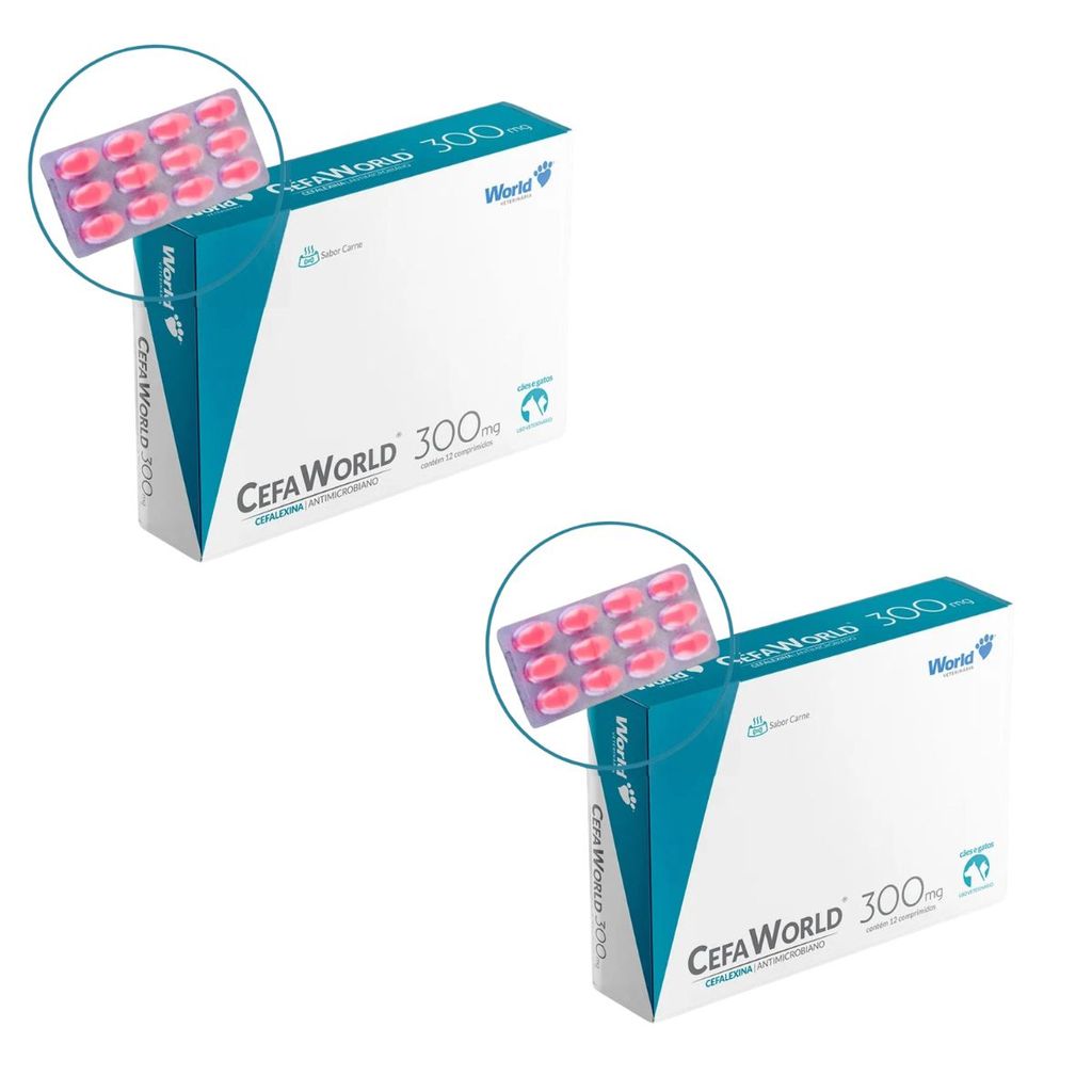 02 CefaWorld 300 mg Cães e Gatos Com 12 Comprimidos - World