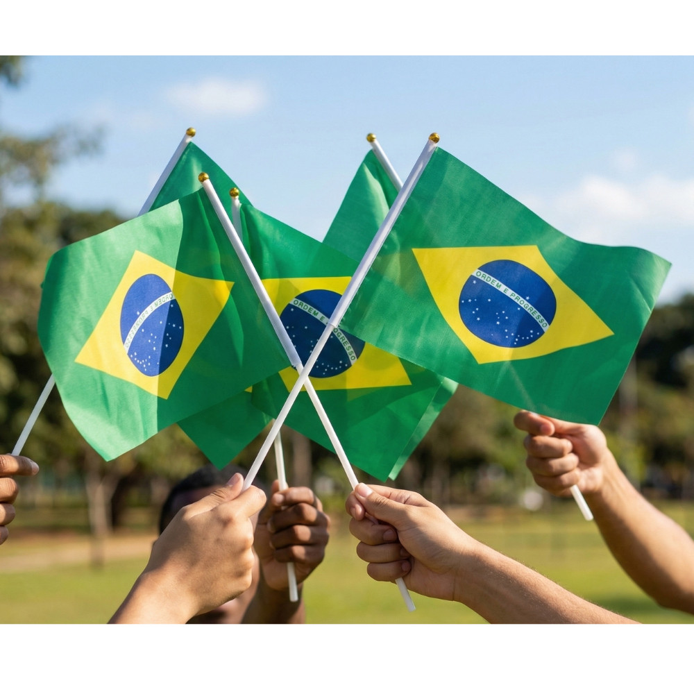 Kit 12 Mini Bandeiras de Mão do Brasil Copa do Mundo Bandeirinhas