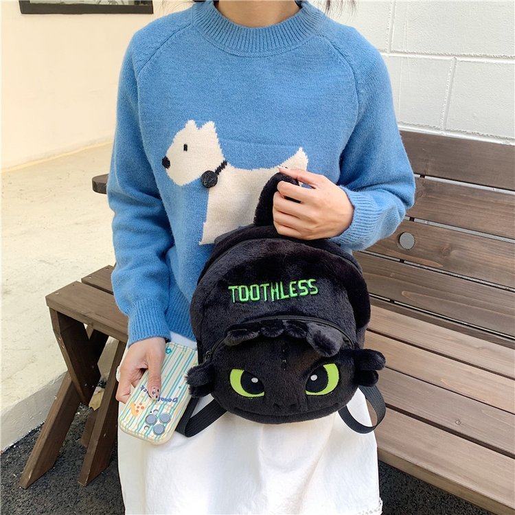 Bonito feio bonito dos desenhos animados de pelúcia pequeno gato preto saco de pelúcia menina mochila multifuncional bon