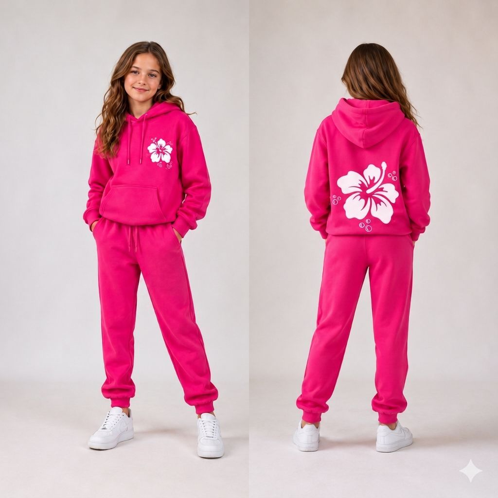 Conjunto Moletom Infantil Canguru FLOR com Capuz Quentinho e Confortável para Dias Frios