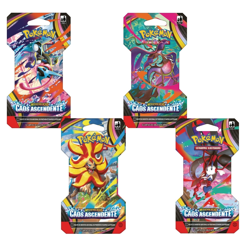 BLISTER UNITÁRIO MEGAEVOLUÇÃO CAOS ASCENDENTE ME04 COPAG CARTAS POKÉMON BOOSTER PACOTE TCG MEGA