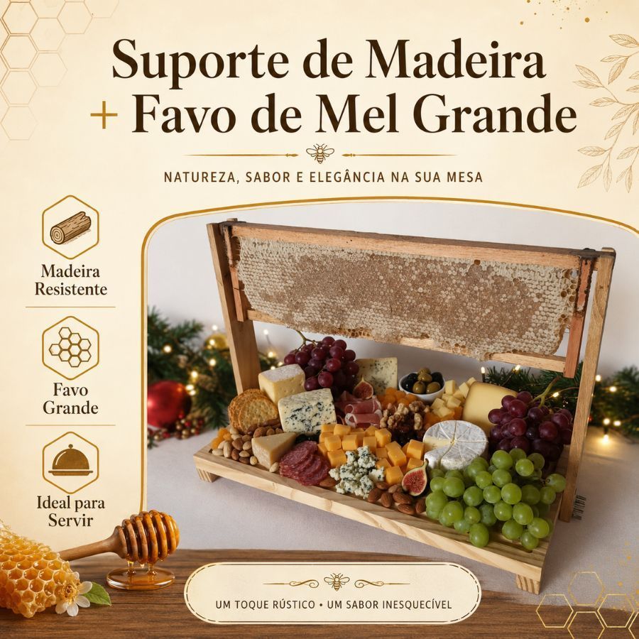 Suporte Madeira + Favo de Mel Grande +Tabua de Madeira Decorativa para Festa de Casamento Aniversario Evento Empresarial