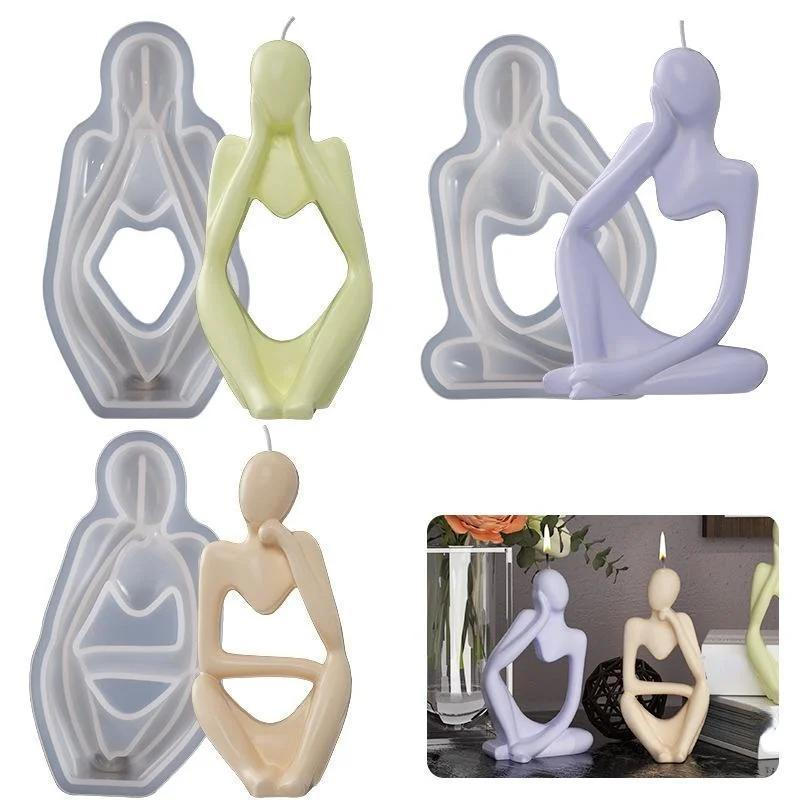 DIY Pensador Estátua Molde De Silicone 3D Arte Nórdica Abstrata Corpo Humano Gesso Ornamento Resina Cola Epoxy Artesanat