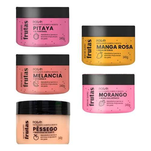 Porán Esfoliante Corpo e Rosto de Frutas Linha Bem Me Quero 240g Vegano com Manga Rosa Melancia Morango Pêssego e Pitaya