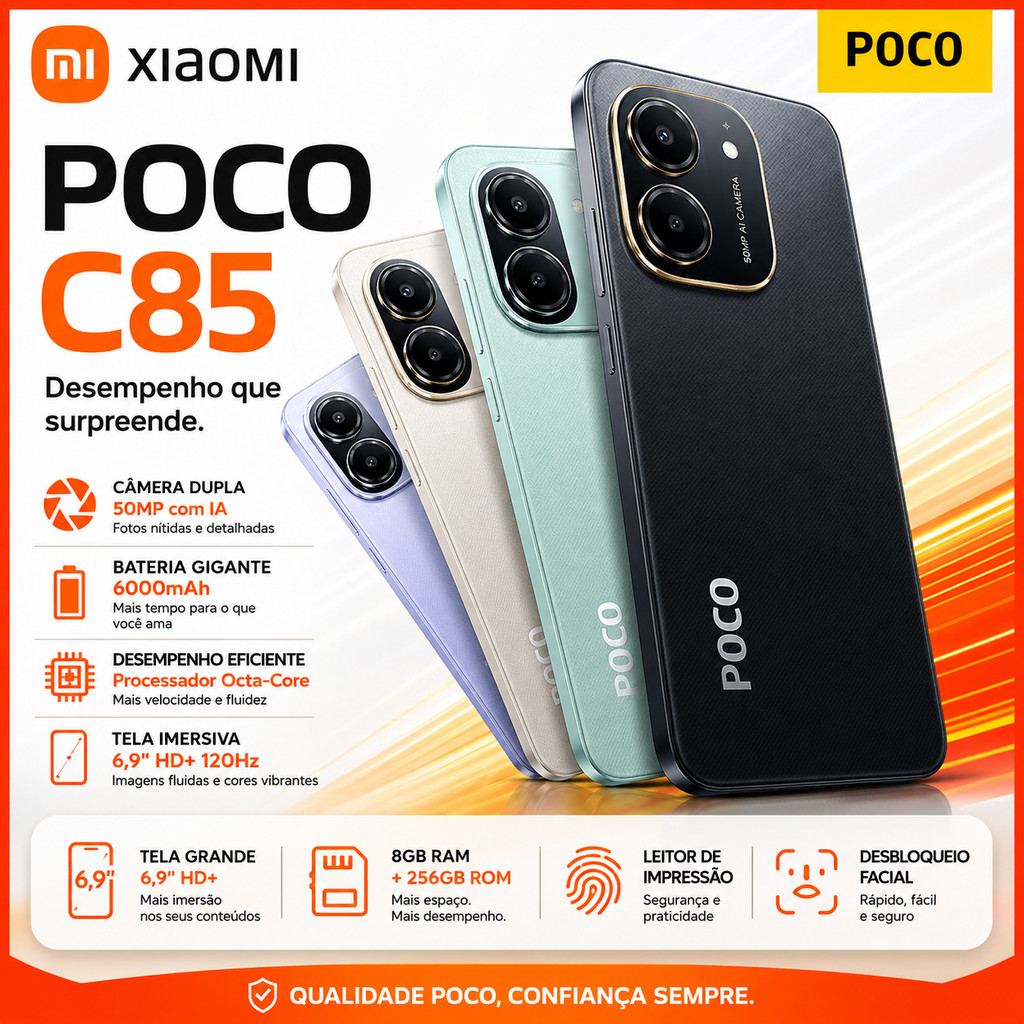 (Novo) Xiaomi Poco C85 dual sim 8gb RAM 256gb ROM+6gb RAM 128gb ROM Verde