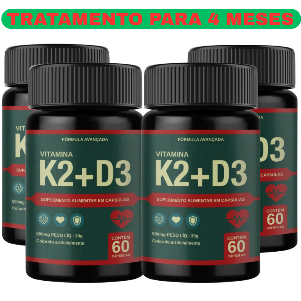 Vitamina K2 Mk7 Cálcio + vitamina D3 Menaquinona-7 Kit 4 Potes o Mais Vendido