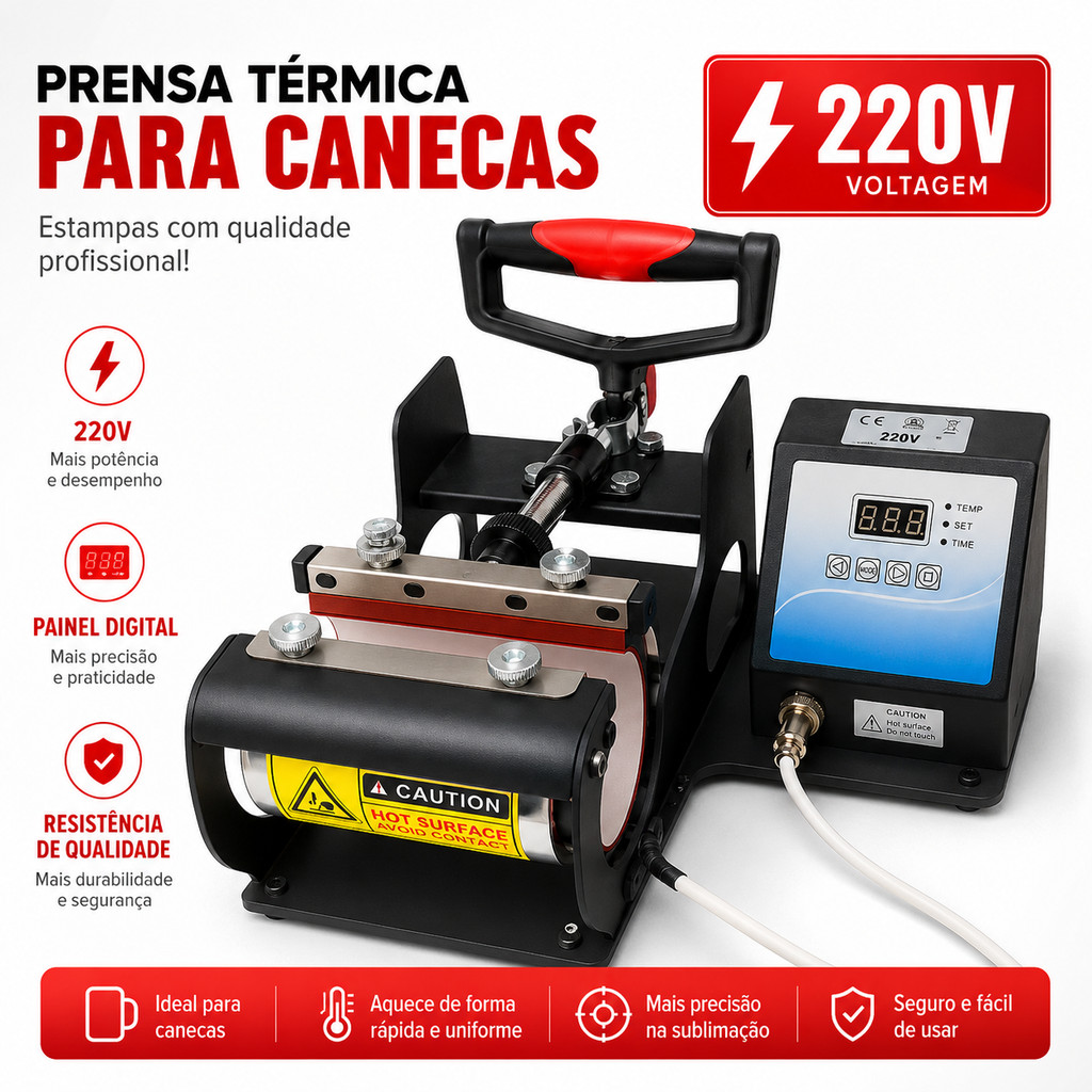 Máquina Sublimadora De Canecas 220v Prensa Térmica Digital Para Estampar Copos 11oz