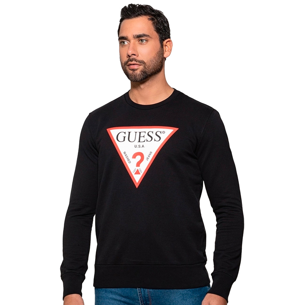 Moletom Guess Masculino Crewneck Triangle Logo Preto