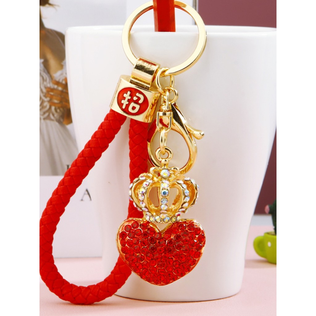 Sorte criativo incrustado strass coroa amor carro chaveiro feminino bonito saco pingente chaveiro presente