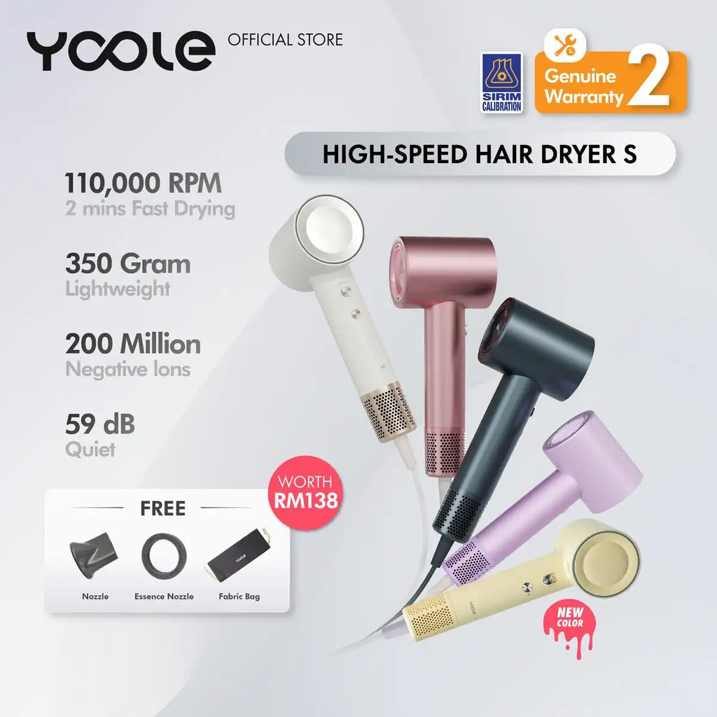 [Buy 1 Get 5]YOOLE High Speed Hair Dryer S  | negative ions Technology | light weight | 110K RPM Motor | Thermo Control