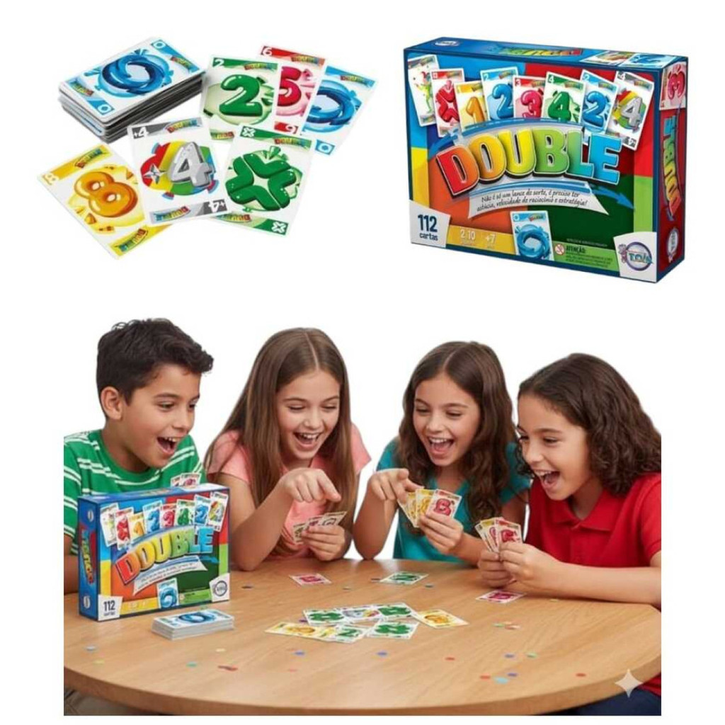 Jogo de Cartas Double Uno 112 Cartas Agilidade Mental Foco Reflexo Diversão Família