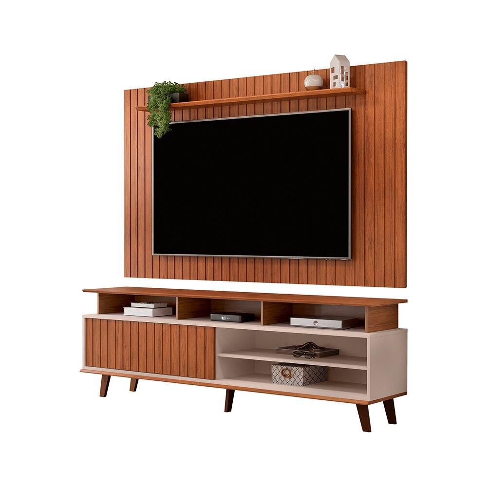 Rack Flow com Painel Lume 180cm -  Freijó/Off White em Oferta na Shopee