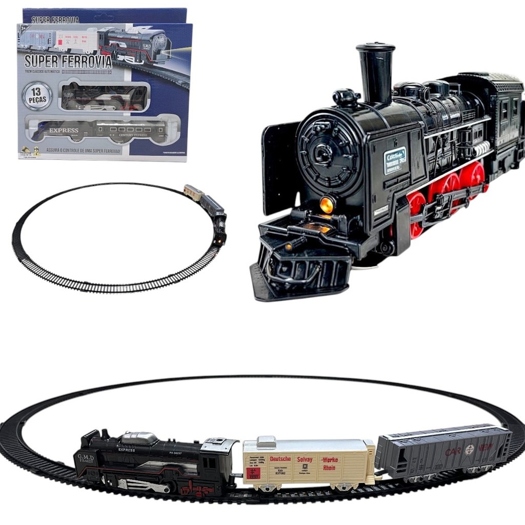 Brinquedo trem Ferrorama 210cm trilho movido à pilhas luz