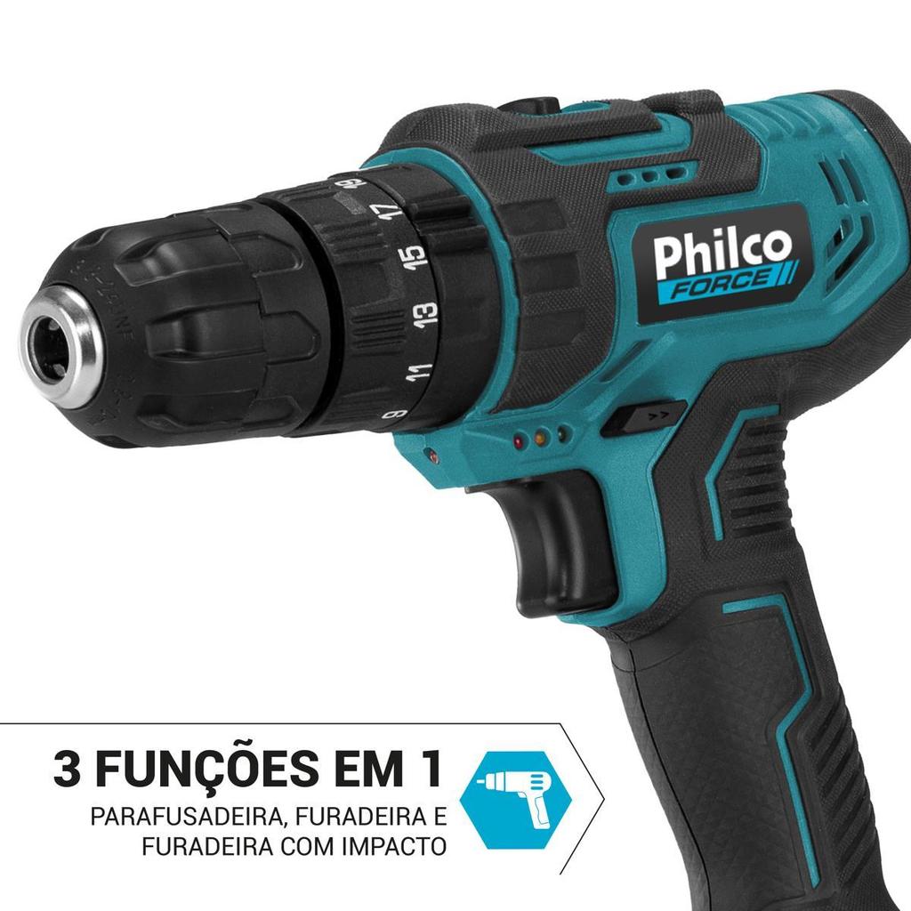 Detalhes do Parafusadeira Philco PPF21M Maleta + Fenda e Philips 21V