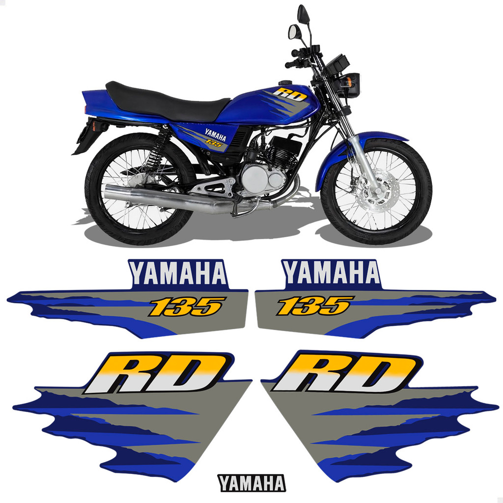 Kit Adesivos Para Yamaha RD 135 1998 Moto Azul Laterais em Oferta na Shopee