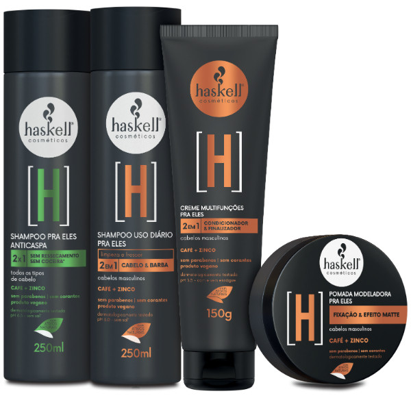 Kit Haskell Linha H |Cuidados Completos para Cabelos Masculinos - 4 itens