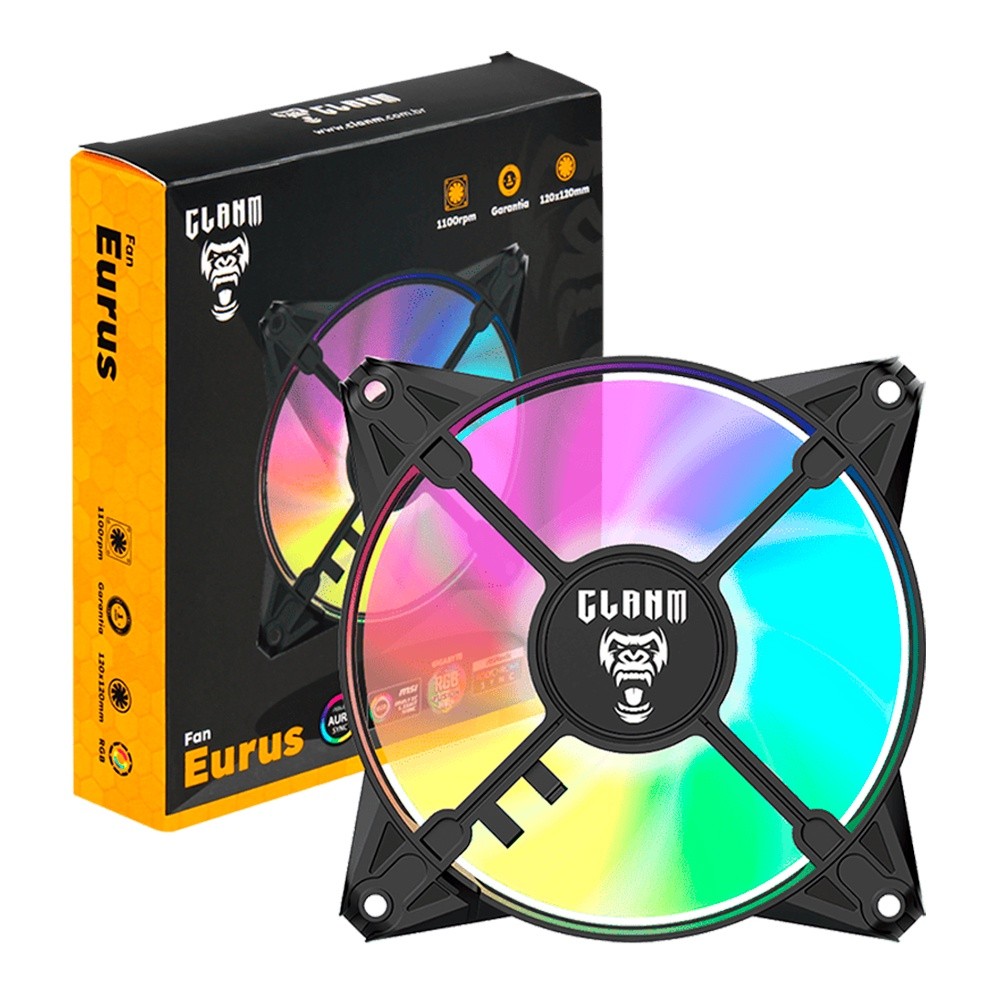 Cooler Fan para Gabinete Eurus ARGB 3pin Preto Ventoinha Clanm Gamer