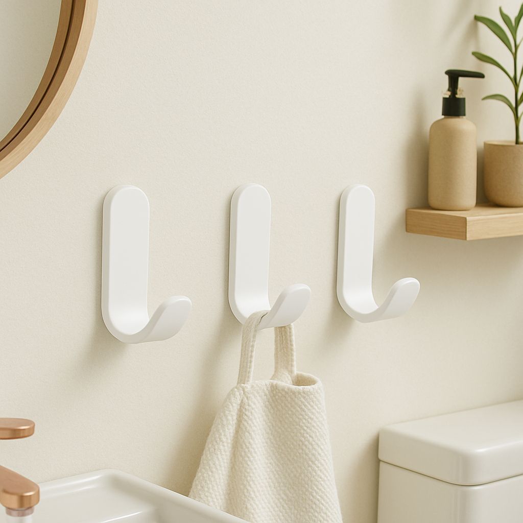 Kit Cabide Gancho de Parede com Fita Dupla Face 3M para Toalhas Banheiro Cor Branco