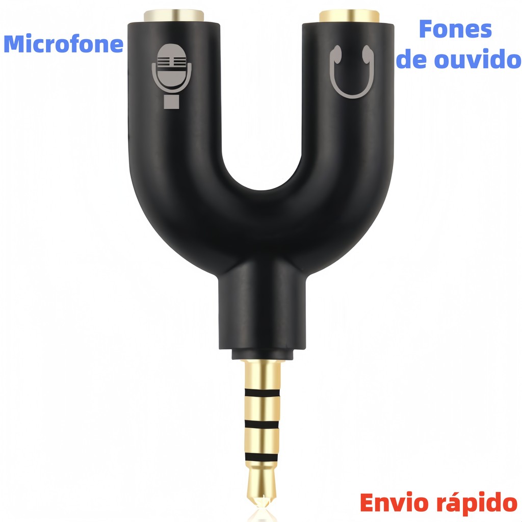 Adaptador Divisor de Áudio P3 com Microfone – Conversor P2 para P3 para Fones de Ouvido