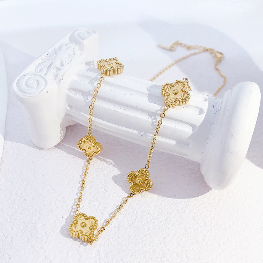 Colar Com 5 Folhas Texturizado Em Aço Inoxidável Titânio Não Desbota Moda Feminina