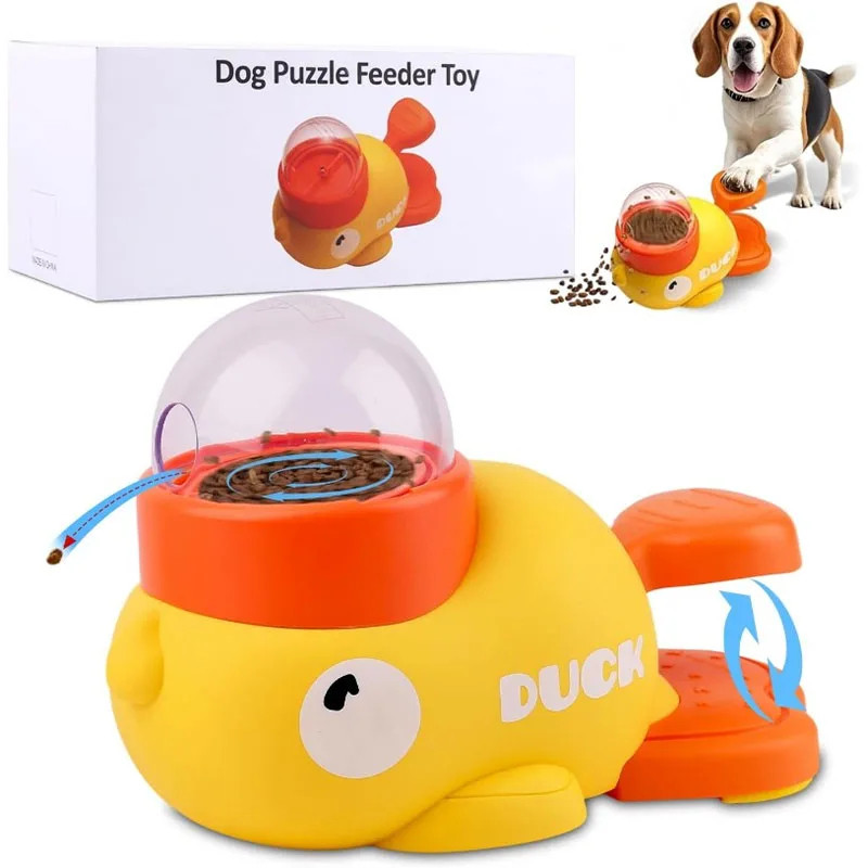 Comedouro Cachorro Interativo De Comida Para Pets Em Forma De Pato Amarelo Tigela Lenta para Ração