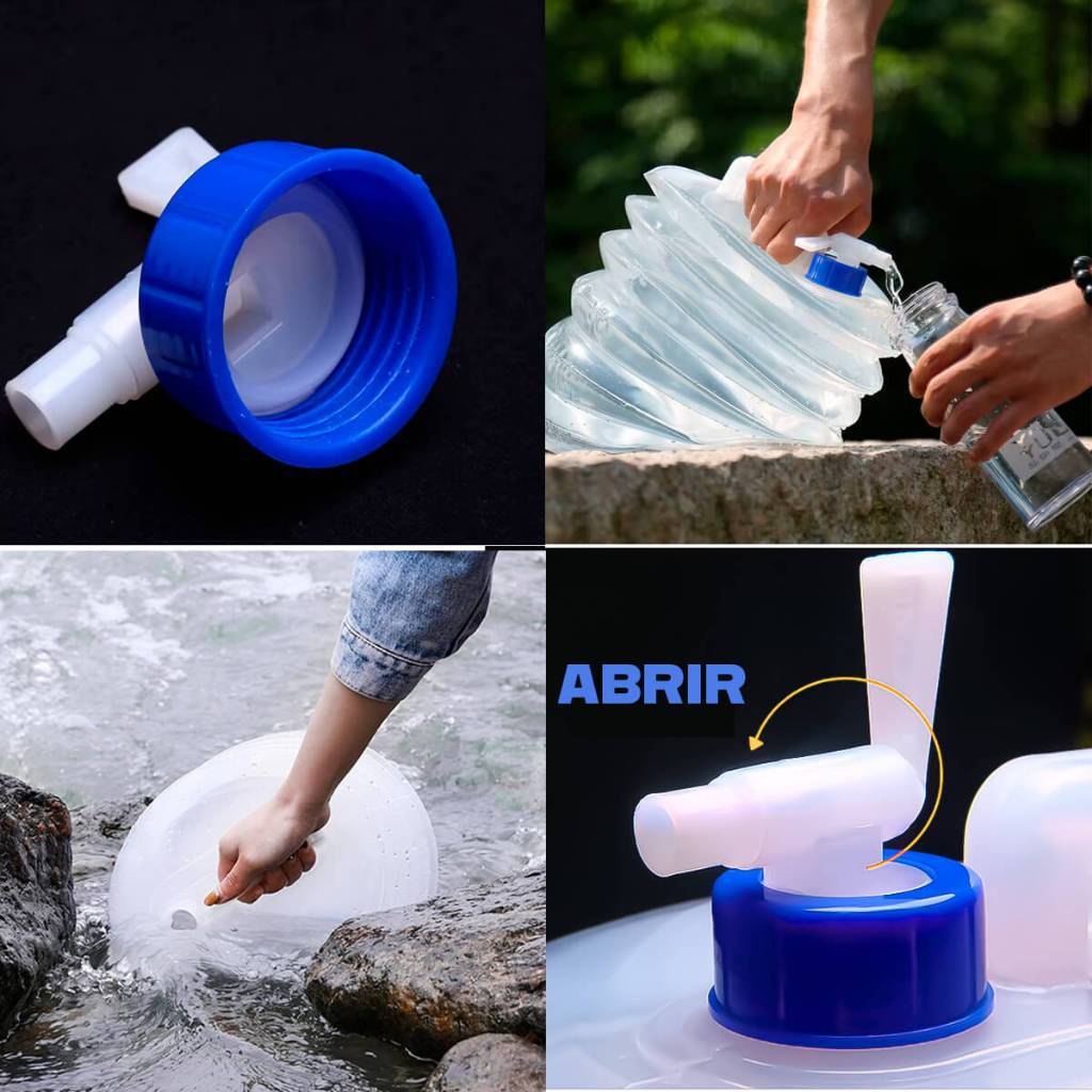 Galão de Água Dobrável 5L Retrátil com Torneira - Kit Camping, Trilhas e Sobrevivência Premium