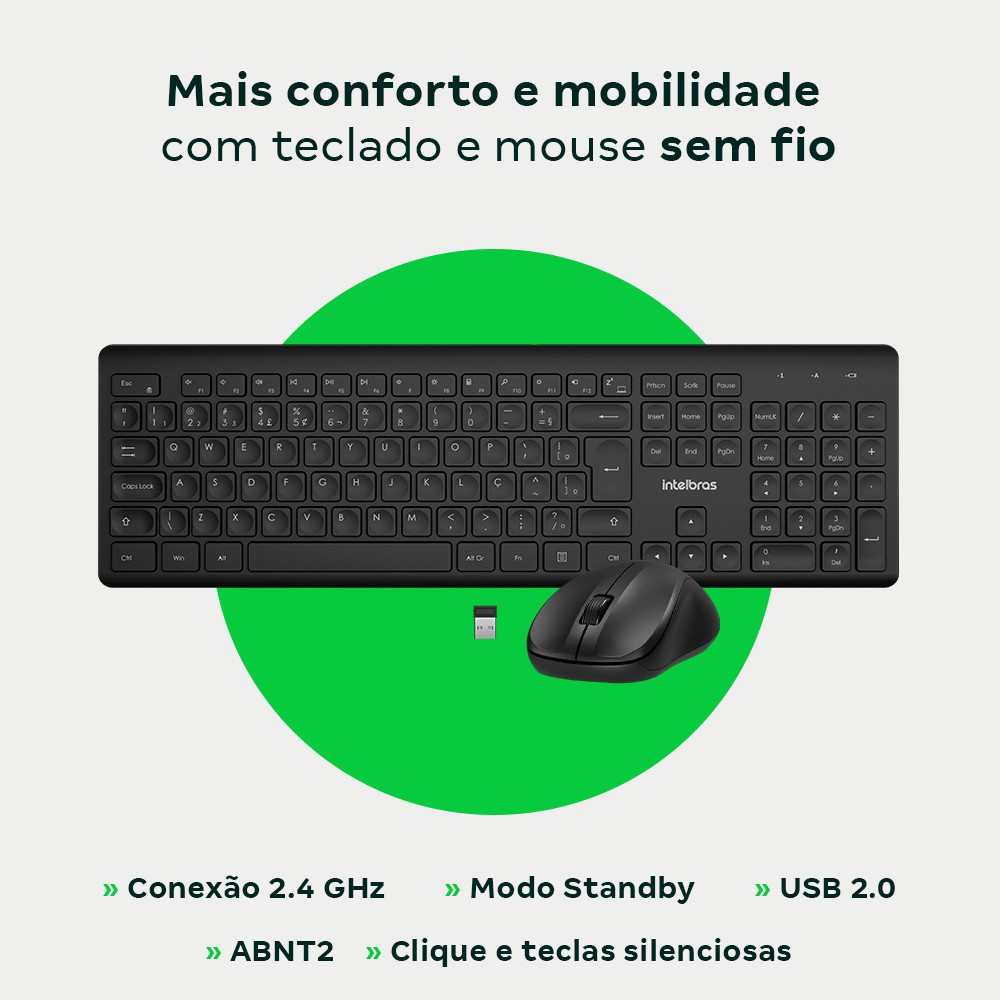 Kit Teclado e Mouse sem Fio Intelbras CSI50 Clique Silencioso - detalhe