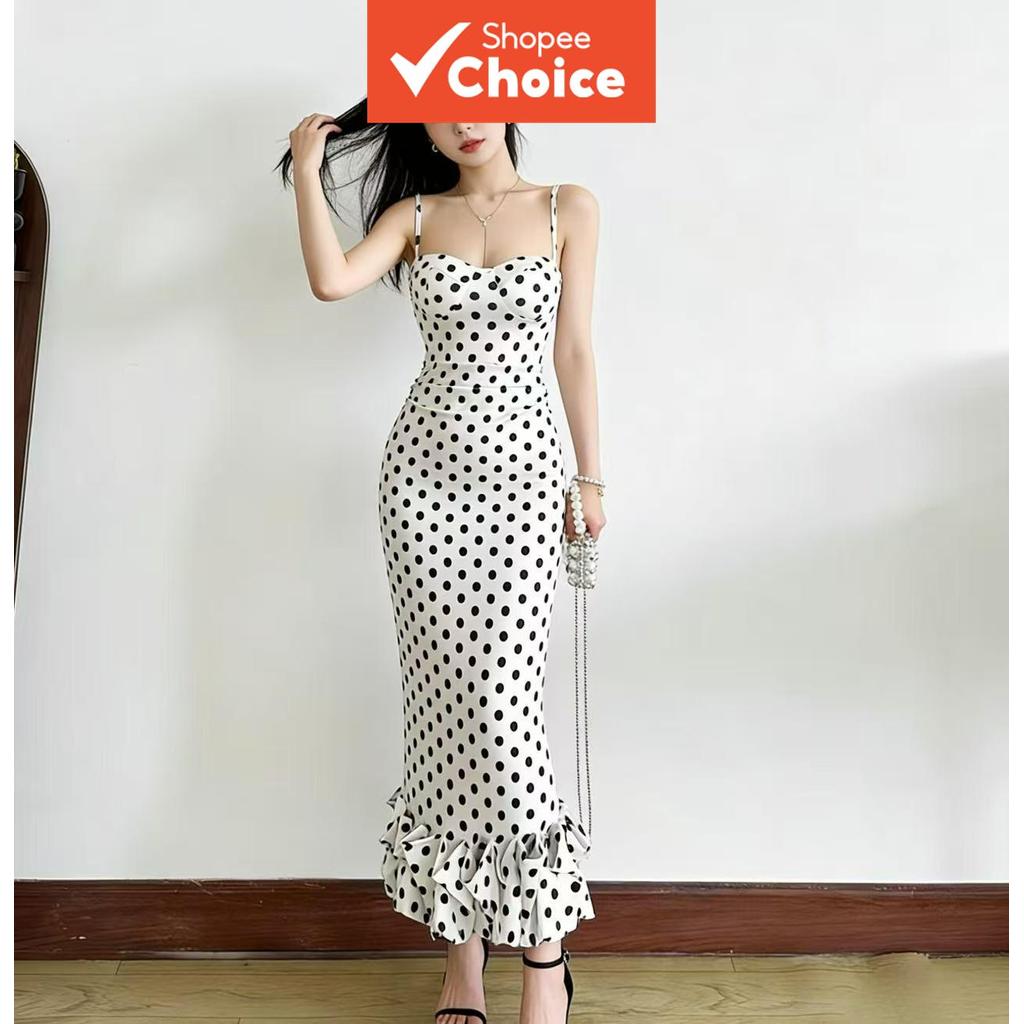 Vestido longo de polca francês com alça, vestido floral elegante e fino na cintura, vestido de temperamento puro de