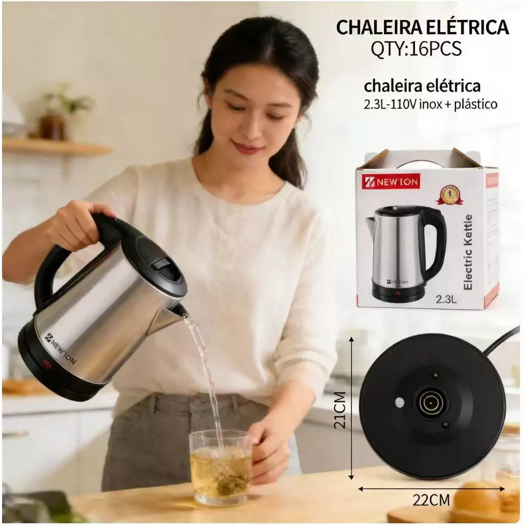 Chaleira Aço Inox Eletrica 2.0 Litros Jarra Agua Quente 110v 220v