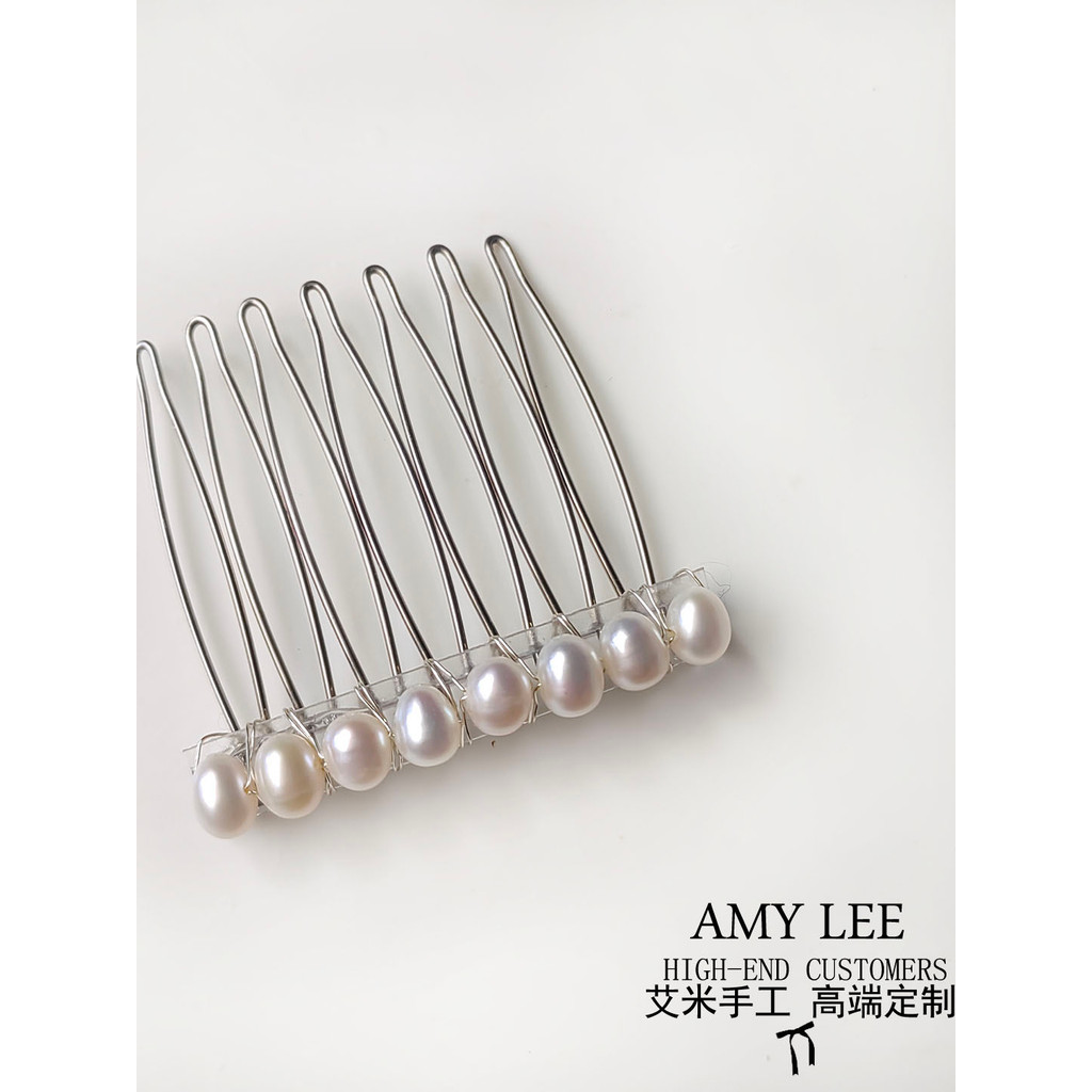 Amy Original Natural de água doce pérola franja pente de cabelo coreano Metal pente All-Match cabelo quebrado arrumado t