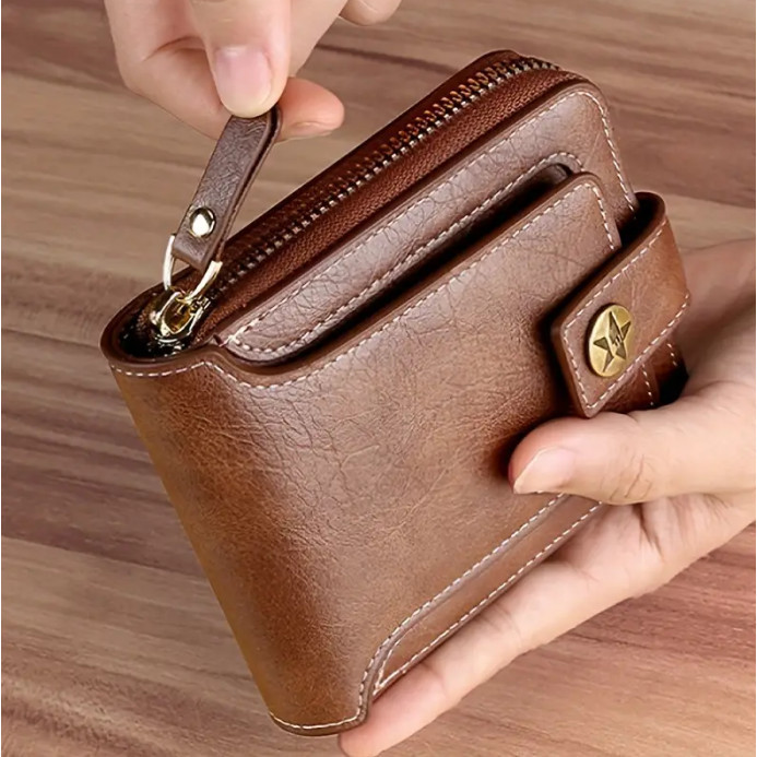Carteira Masculina Tripla De Grande Capacidade Com Zíper