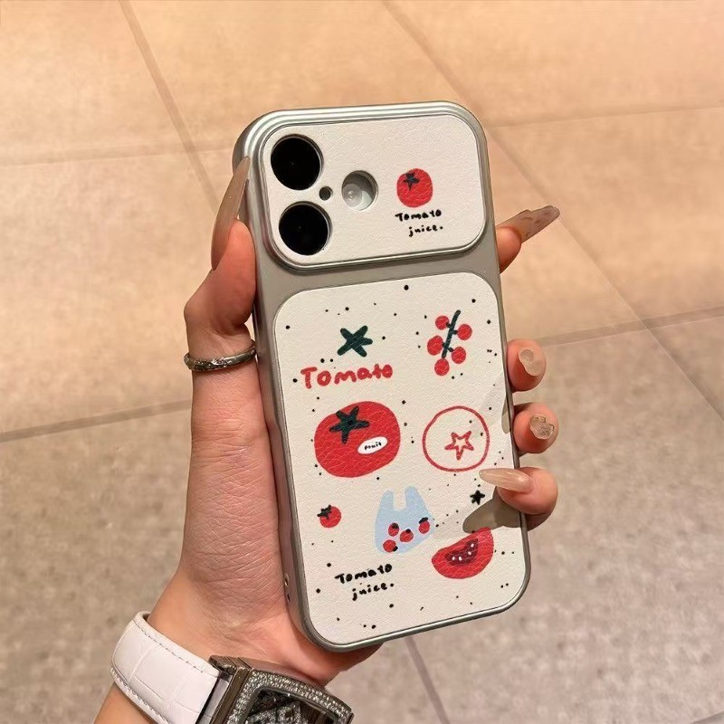 Capa De Couro Estilo Ins Tomato Doodle Para OPPO A98 A96 A80 A60 A79 A78 A77 A76 A58 A57 A56S A54S A95 A94 A92 A9 A74 A7