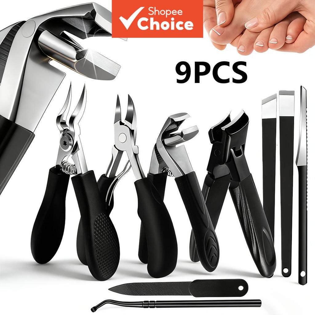 Conjunto de Manicure Pesado em Aço Inoxidável 9 peças, Inclui Cortadores de Unhas, Ferramentas de Aparar, Raspador para
