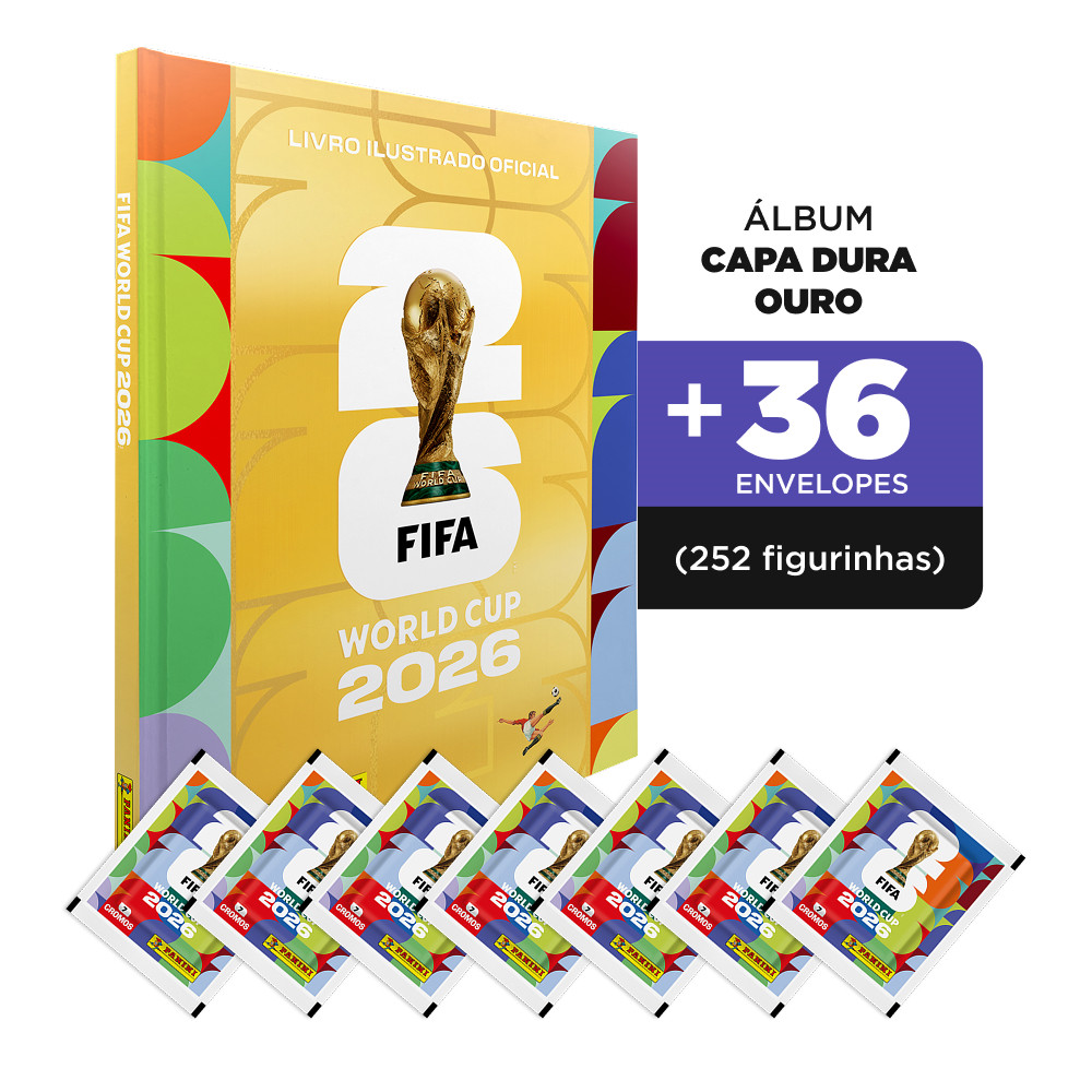 Álbum Ouro+36 Envelopes (252 Figurinhas) Copa do Mundo 2026 Capa Dura Dourado Oficial Panini