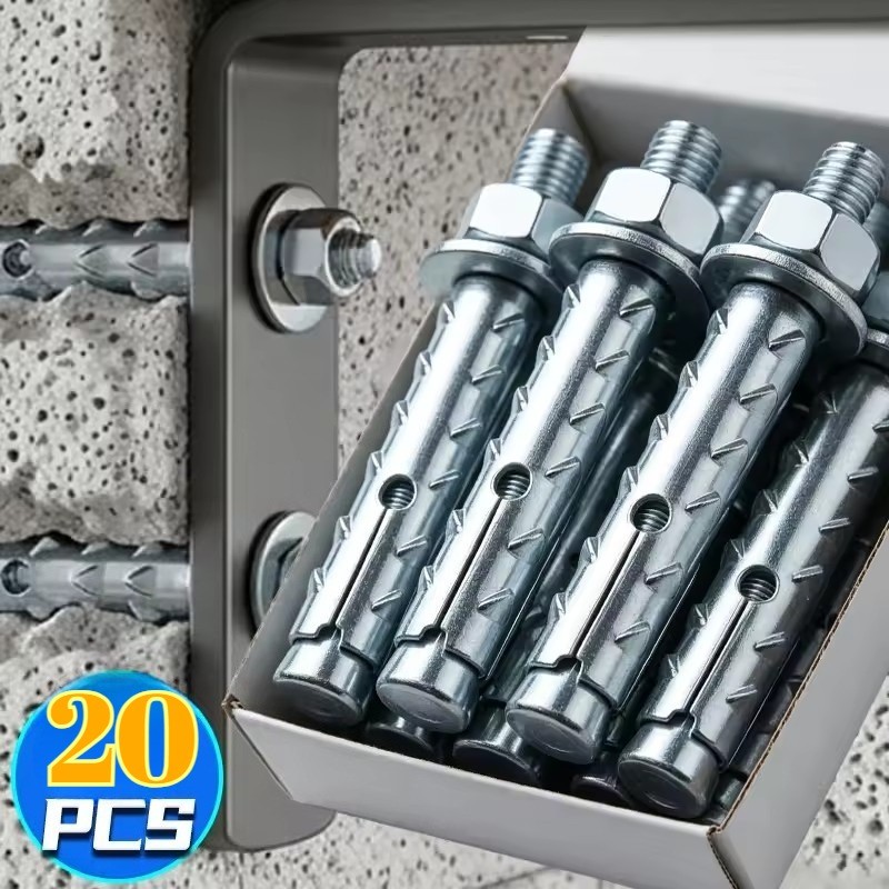 Fixador De Aço Carbono Para Móveis-Parafuso De Âncora De Parede Penetrante-Plugue De Cunha Farpada De Expansão Bloco De