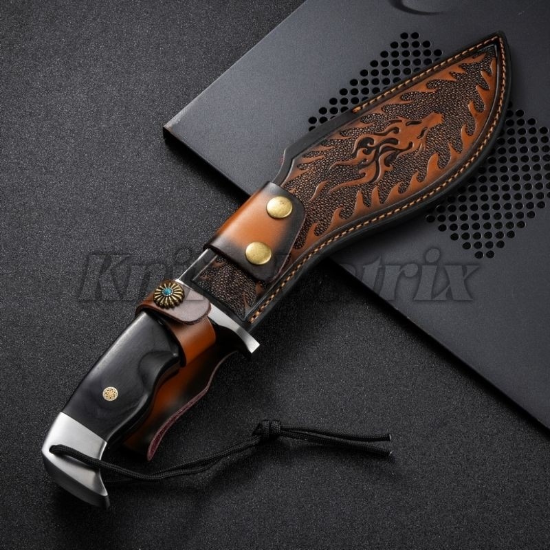 Faca Tanto Full Tang Sobrevivência ao livre pesca Cabo de Madeira C/Bainha KUKRI-C KNIFE MATRIX