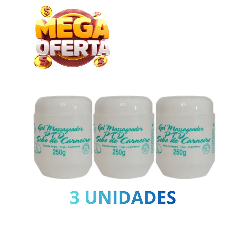 KIT 3 UNI Gel Massageador PTD Sebo de Carneiro 250g APINIL