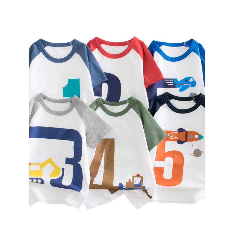 27 crianças roupas infantis de algodão puro 2026 verão médio pequeno crianças camiseta de manga curta crianças número do