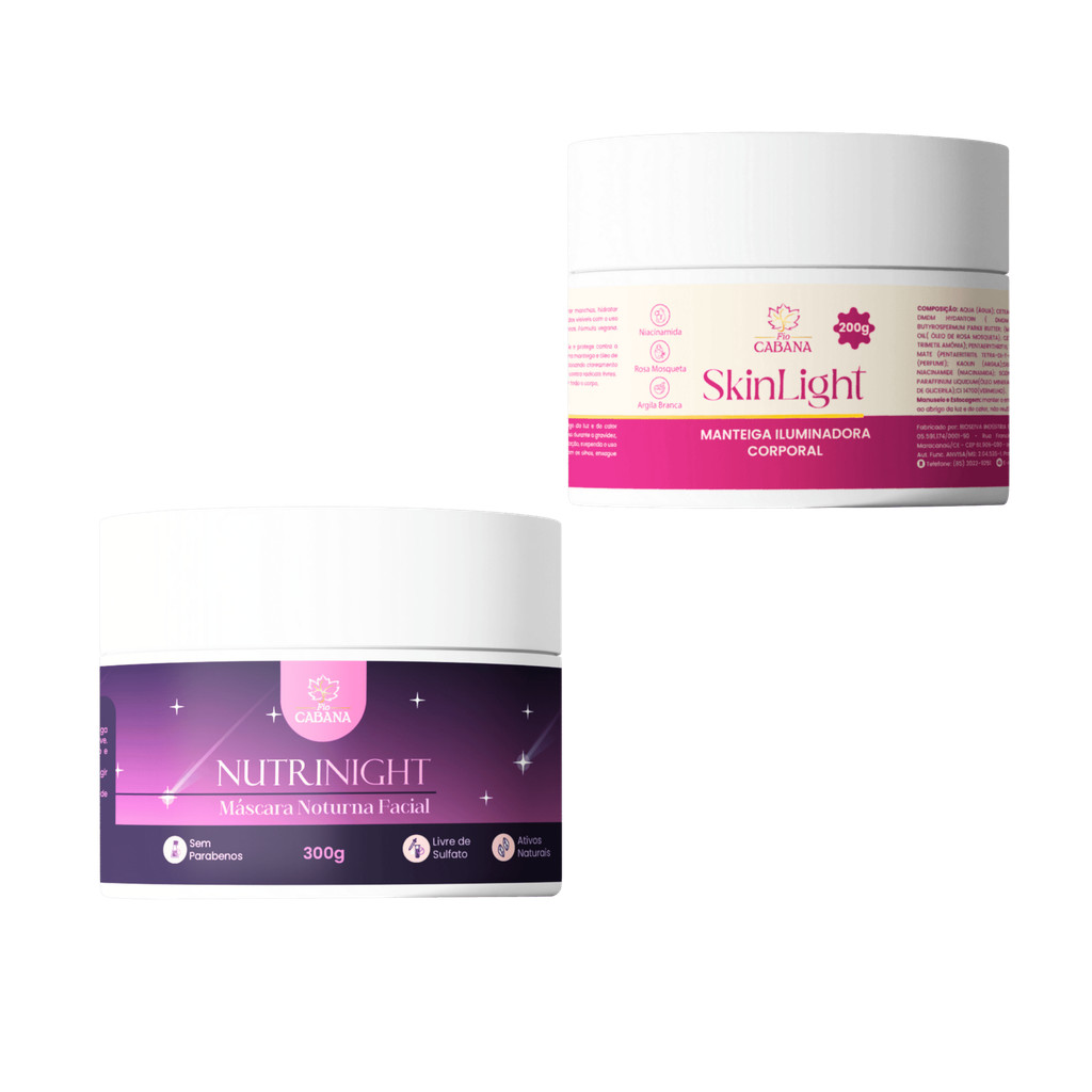 Kit NutriNight Fio Cabana 300g + SkinLight 200g | Hidrata, Clareia, Ilumina Rosto Vegano Completo